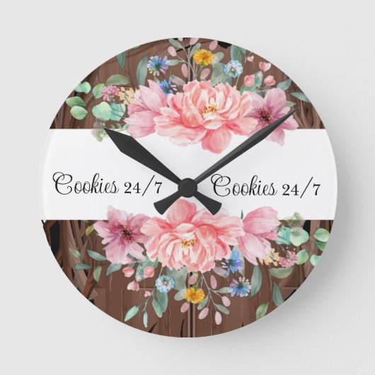 Ronde Horloge Florale rose pastel (Recto)