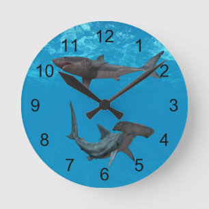 Ronde Horloge Grand Requin Blanc et Requin Marteau