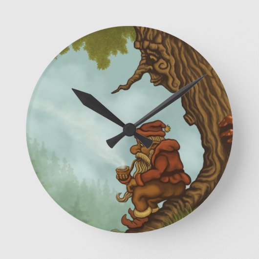Ronde horloge heureuse d'imaginaire de gnome d'arbre (Recto)