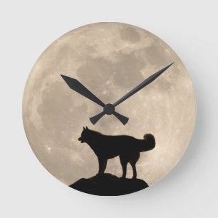 Ronde Horloge Husky Cadeaux Décor Pleine lune Horloge mu