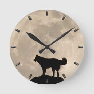 Ronde Horloge Husky Cadeaux Décor Pleine lune Horloge mu