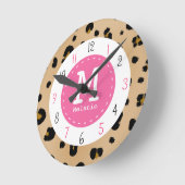 Ronde Horloge léopard et monogramme rose (Angle)