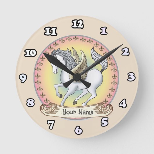 Ronde Horloge Licorne blanche Pégase (Recto)