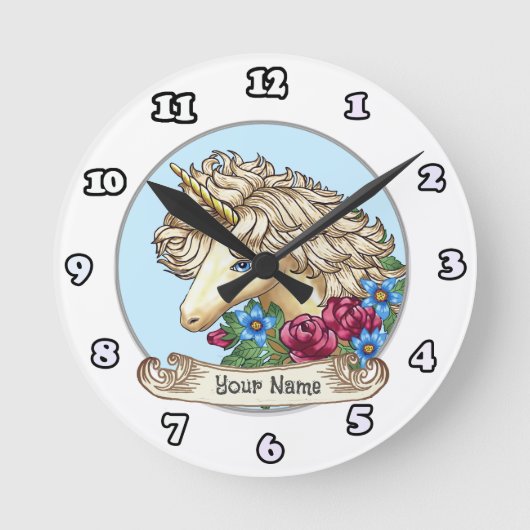 Ronde Horloge licorne rose (Recto)