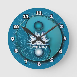 Ronde Horloge Lotus Yin Yang Bleu