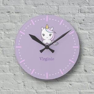 Ronde Horloge mignonne mauve Unicorne