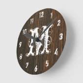 Ronde Horloge Monogramme inspirée du bois foncé de la gr (Angle)