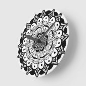 Ronde Horloge Mur Acrylique De Mandala Blanc Noir (Angle)