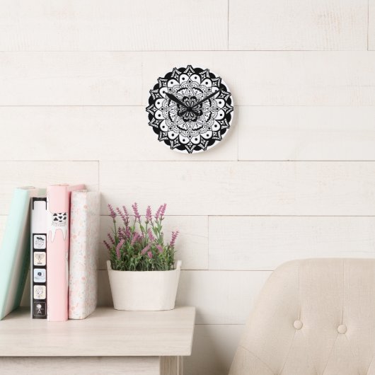 Ronde Horloge Mur Acrylique De Mandala Blanc Noir (Salle de lecture)