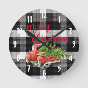 Ronde Horloge Mur de Noël Rouge Camion XMAS Plaid