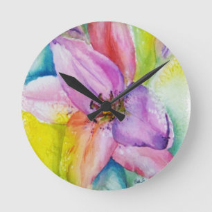 RONDE HORLOGE NEON COLORED LILY WALL