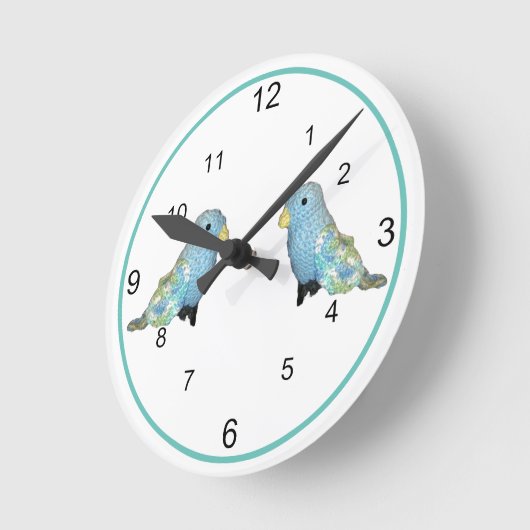 Ronde Horloge - Oiseaux bleus et verts (Angle)