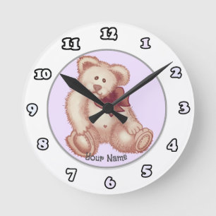 Ronde Horloge Ours en peluche rose