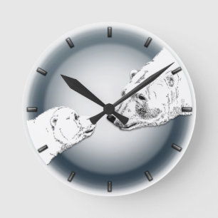 Ronde Horloge Ours Polaire Mère & Cube Ours Art Mur Horl