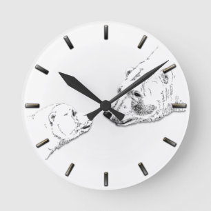 Ronde Horloge Ours Polaire Mère & Cube Ours Art Mur Horl