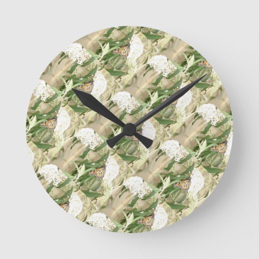Ronde Horloge papillon de fleurs blanches (Recto)