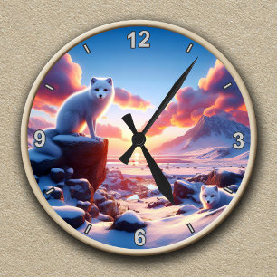 Ronde Horloge paysagère d'hiver de Fox arctique personna
