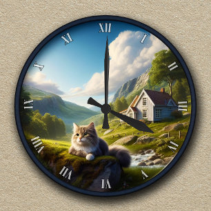 Ronde Horloge personnalisable avec un chat de la forêt n