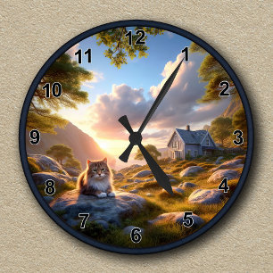 Ronde Horloge personnalisable avec un chat de la forêt n