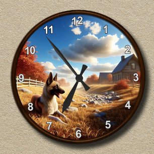 Ronde Horloge personnalisable avec un Malinois belge