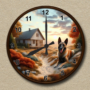 Ronde Horloge personnalisable avec un Malinois belge