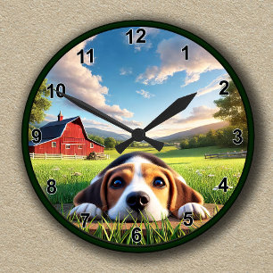 Ronde Horloge personnalisable de ferme avec paysage et B