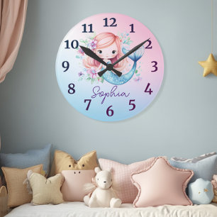 Ronde Horloge Personnalisée Sirène Filles Mignonnes