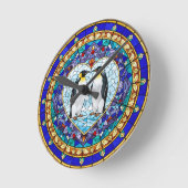 Ronde Horloge Pingouin en Faux Vitrail (Angle)