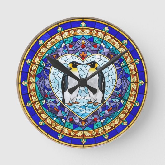 Ronde Horloge Pingouin en Faux Vitrail (Recto)
