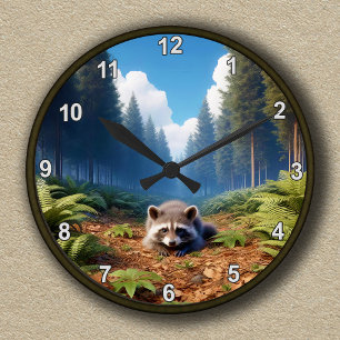 Ronde Horloge raccoon de forêt enchantée personnalisable
