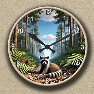 Ronde Horloge Raton Laveur de Forêt Enchantée Personnali
