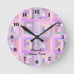 Ronde Horloge rose de couture pour salle de couture déco