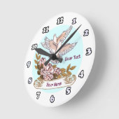 Ronde Horloge Rose et colombe (Angle)