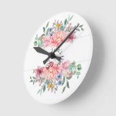 Ronde Horloge rose pastel fleurie (Angle)
