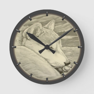 Ronde Horloge Shiba Inu Cadeaux Décor 柴 犬 礼 Mur Horloge
