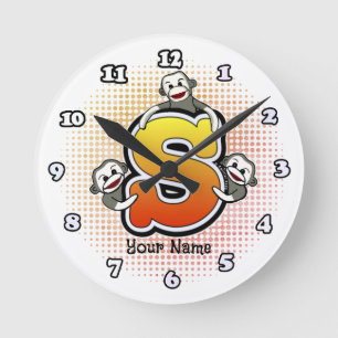 Ronde Horloge Singe Chaussette Monogramme S