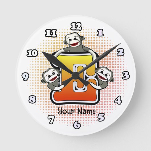 Ronde Horloge Singe de chaussette E Monogramme (Recto)
