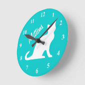 Ronde Horloge Turquoise pour chat avec nom personnalisé (Angle)