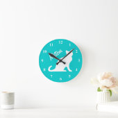 Ronde Horloge Turquoise pour chat avec nom personnalisé (Maison)