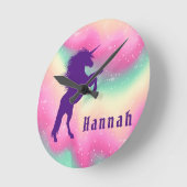 Ronde Horloge Unicorne personnalisée (Angle)