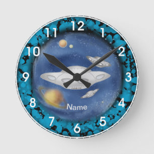 Ronde Horloge Vaisseau Spatial Alien Gris