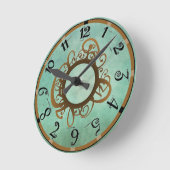 Ronde Horloge vintage Mur Turquoise Or (Angle)