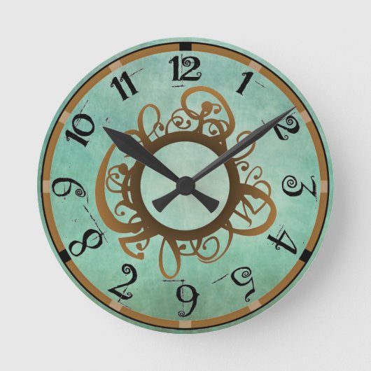 Ronde Horloge vintage Mur Turquoise Or (Recto)