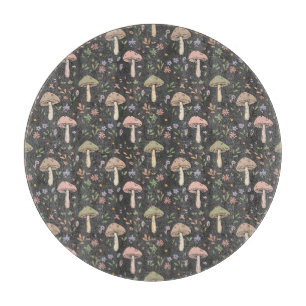 Ronde Houtskoolgrijze Paddenstoelen Landelijke Cir Snijplank