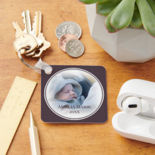 Ronde ingelijste baby- of trouwfoto sleutelhanger