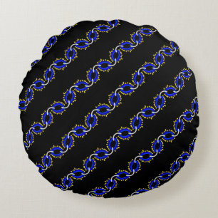 Ronde Jimette Design Blue op Black. Rond Kussen