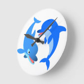 Ronde Joli Jouer Cartoon Dolphins Horloge Mur (Angle)