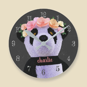 Ronde Joli ours panda noir et blanc Horloge rustique