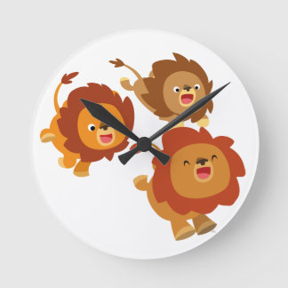 Ronde Joyeux Trio de mignonette caricature Lions horloge