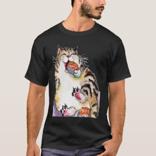 Ronde kat die sushi eet t-shirt